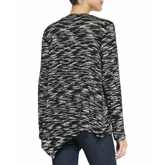 Splendid Carlow Sweater Top M Asymmetrical Space Dye Loose Knit Black White B9 - Picture 2 of 7